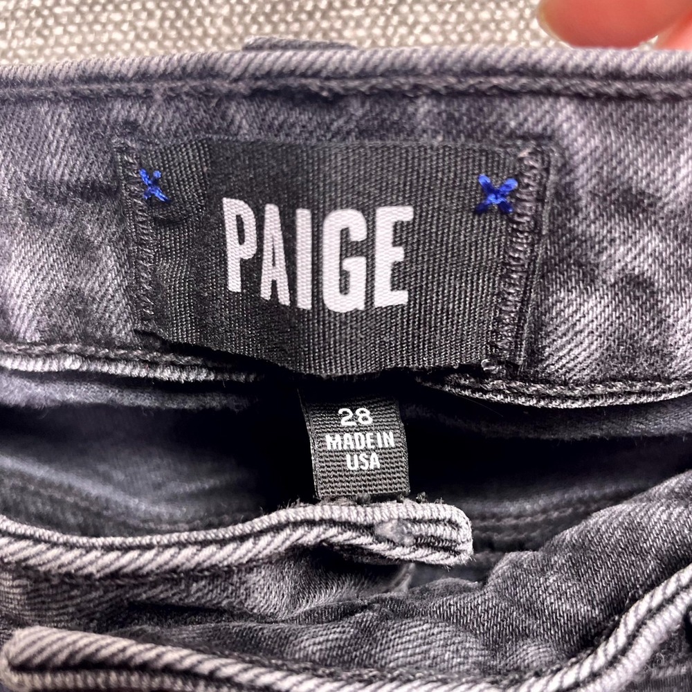 Paige Hoxton Straight Ankle Jeans Women 28 Black Denim Cotton Stretch Frayed Hem - Picture 5 of 12